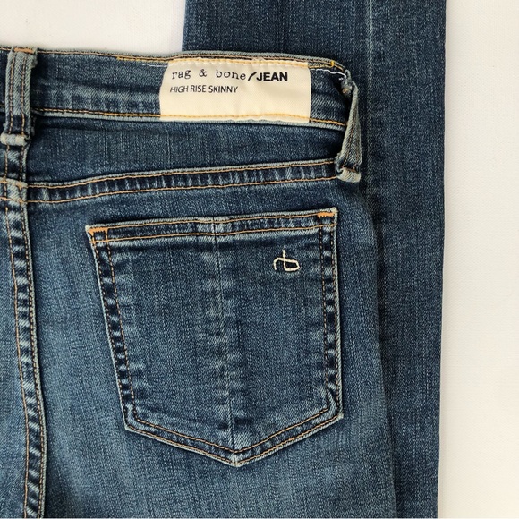 Rag & Bone High Rise Skinny Jeans Sz 26 Medium Sloane Wash Denim Ankle Split Hem - Picture 6 of 9